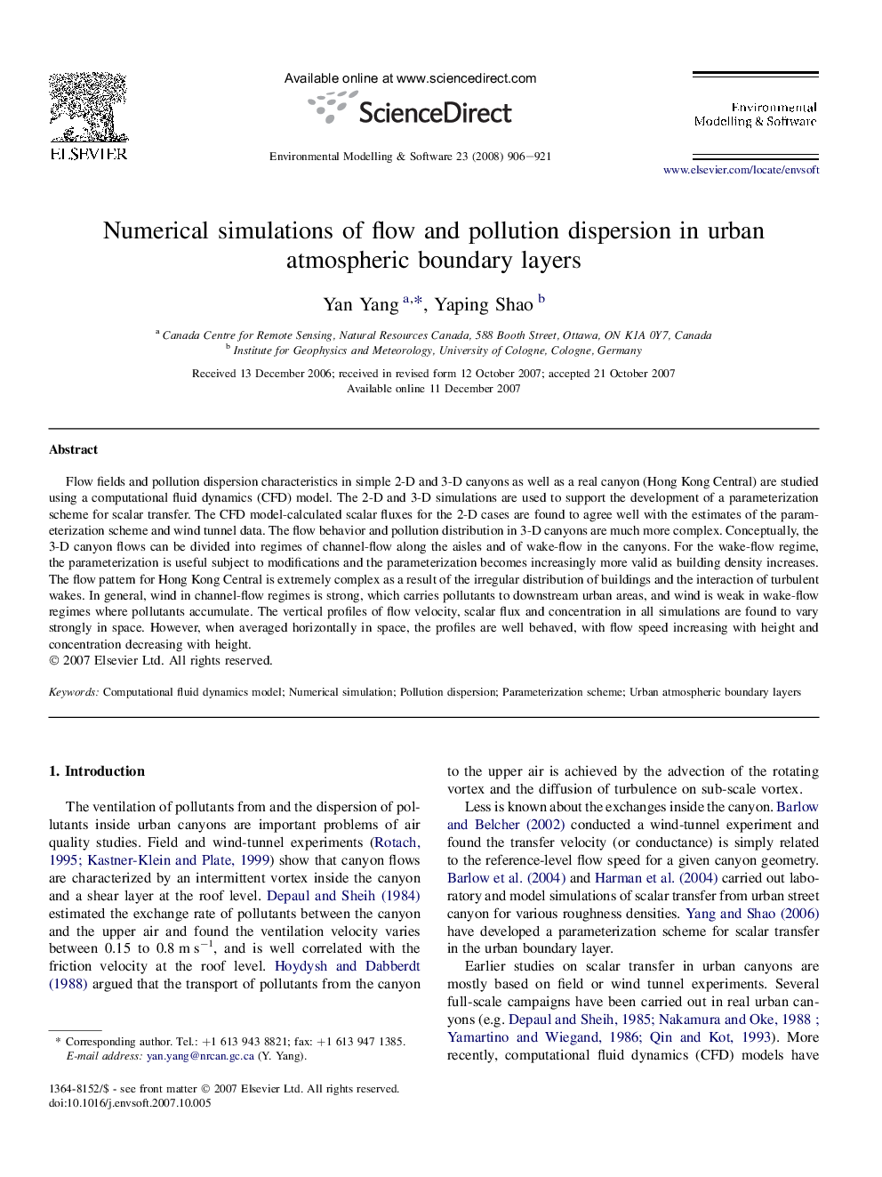 Numerical simulations of flow and pollution dispersion in urban atmospheric boundary layers