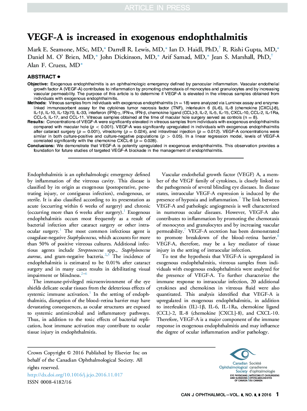 VEGF-A is increased in exogenous endophthalmitis