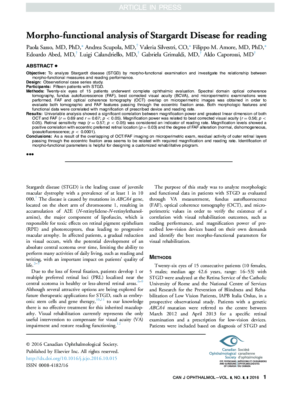 Morpho-functional analysis of Stargardt Disease for reading