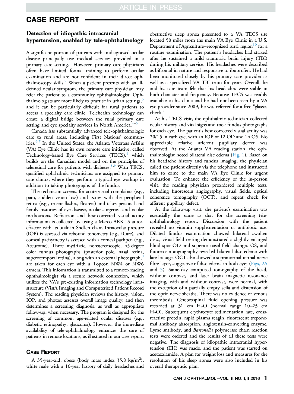 Detection of idiopathic intracranial hypertension, enabled by tele-ophthalmology