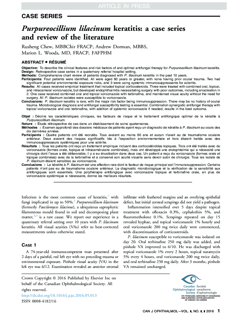 Purpureocillium lilacinum keratitis: a case series and review of the literature
