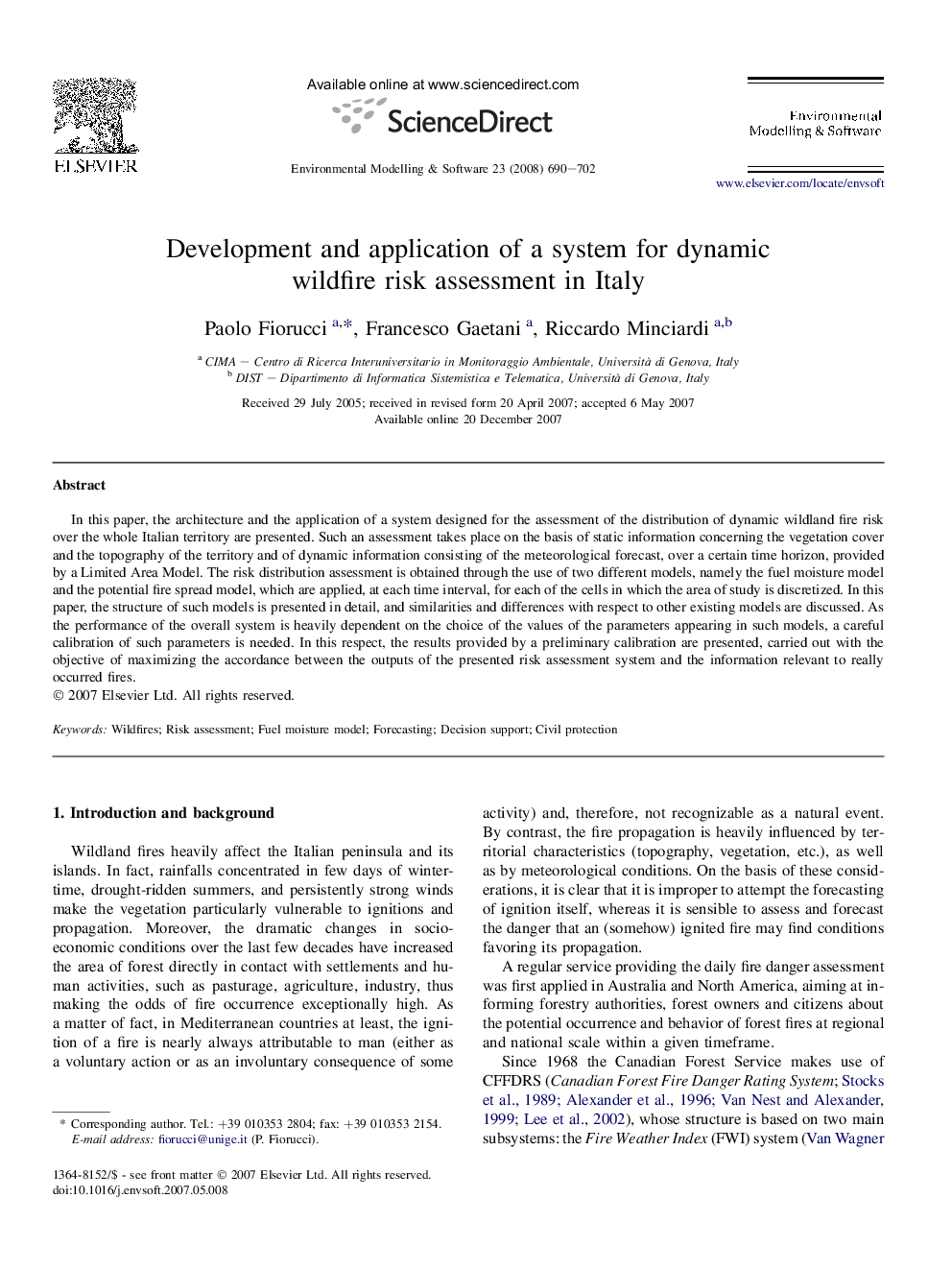 Development and application of a system for dynamic wildfire risk assessment in Italy