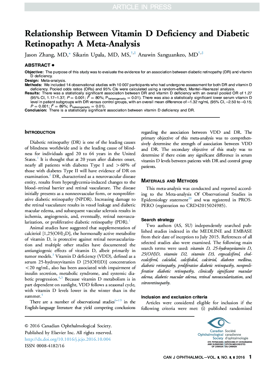 Relationship between vitamin D deficiency and diabetic retinopathy: a meta-analysis