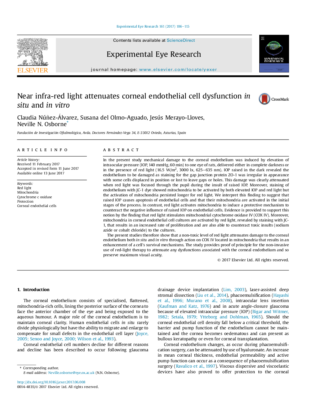 Near infra-red light attenuates corneal endothelial cell dysfunction in situ and inÂ vitro