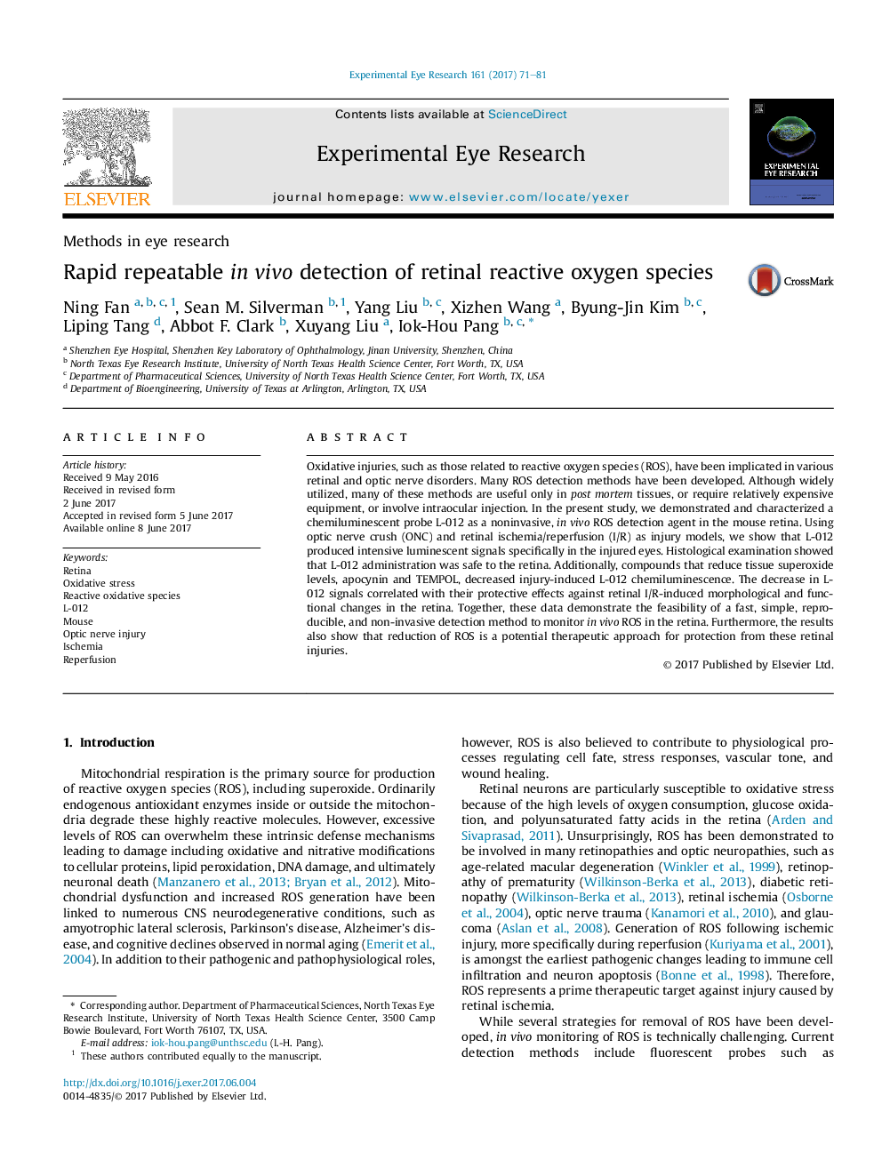 Rapid repeatable inÂ vivo detection of retinal reactive oxygen species