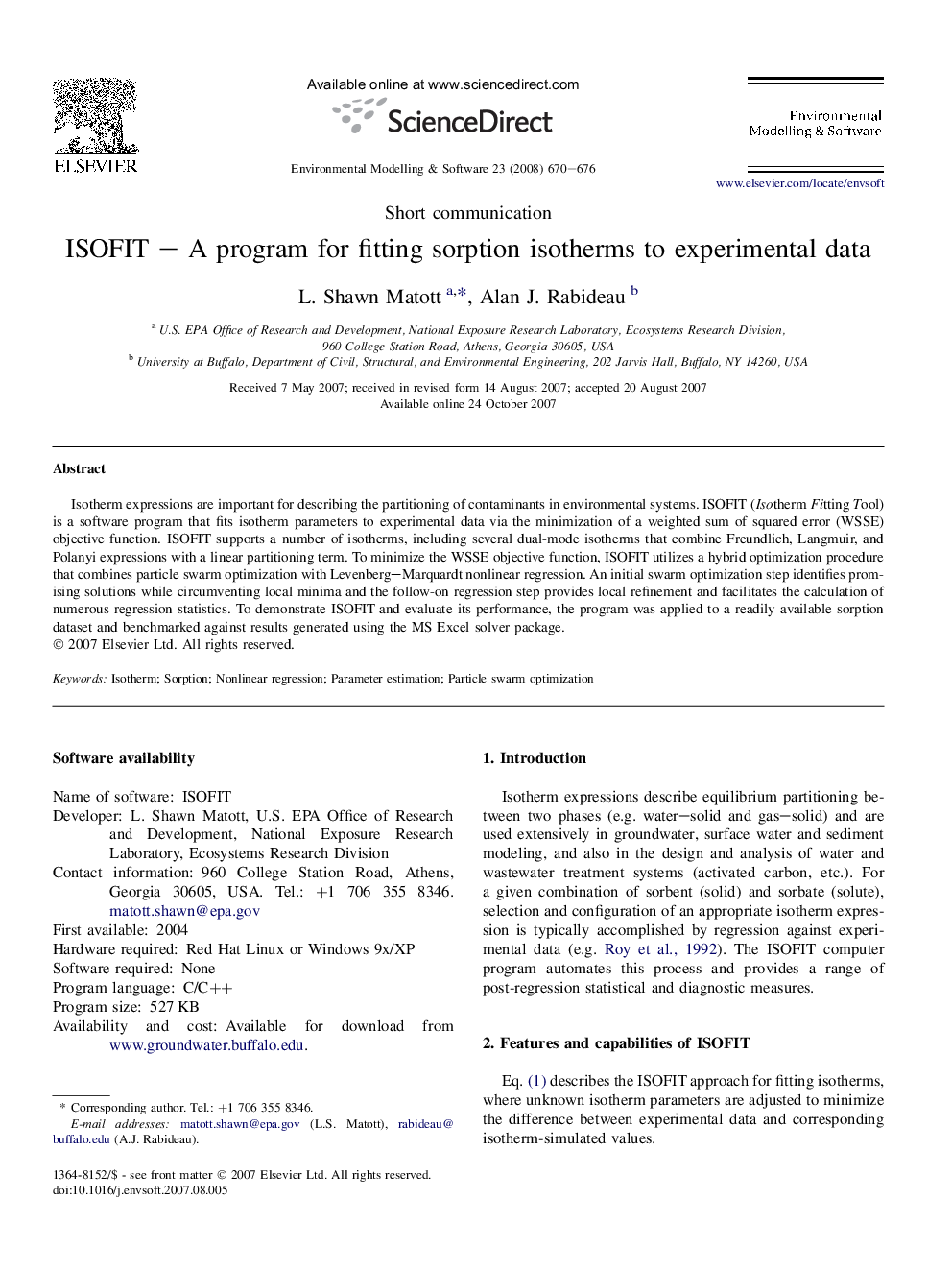 ISOFIT – A program for fitting sorption isotherms to experimental data