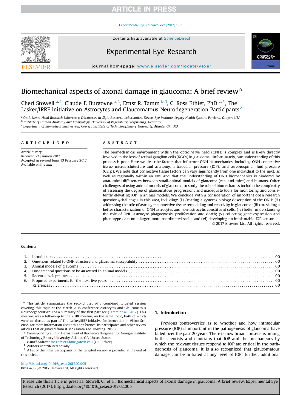 Biomechanical aspects of axonal damage in glaucoma: A brief review