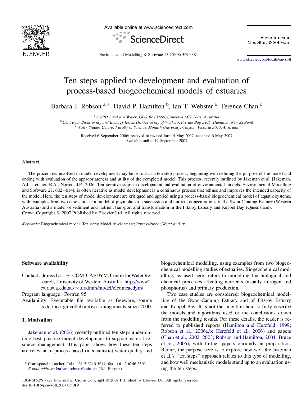 Ten steps applied to development and evaluation of process-based biogeochemical models of estuaries