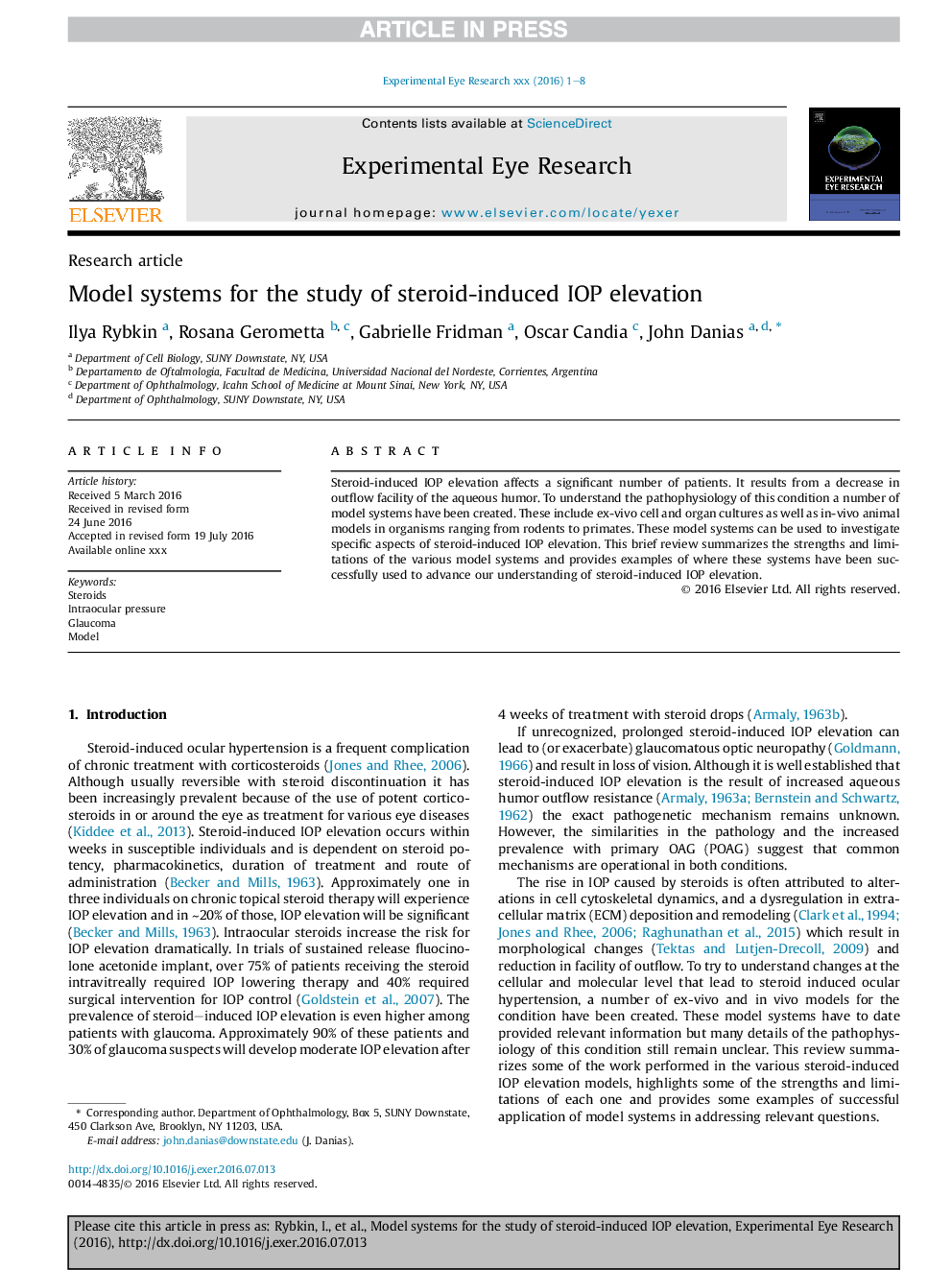 Model systems for the study of steroid-induced IOP elevation