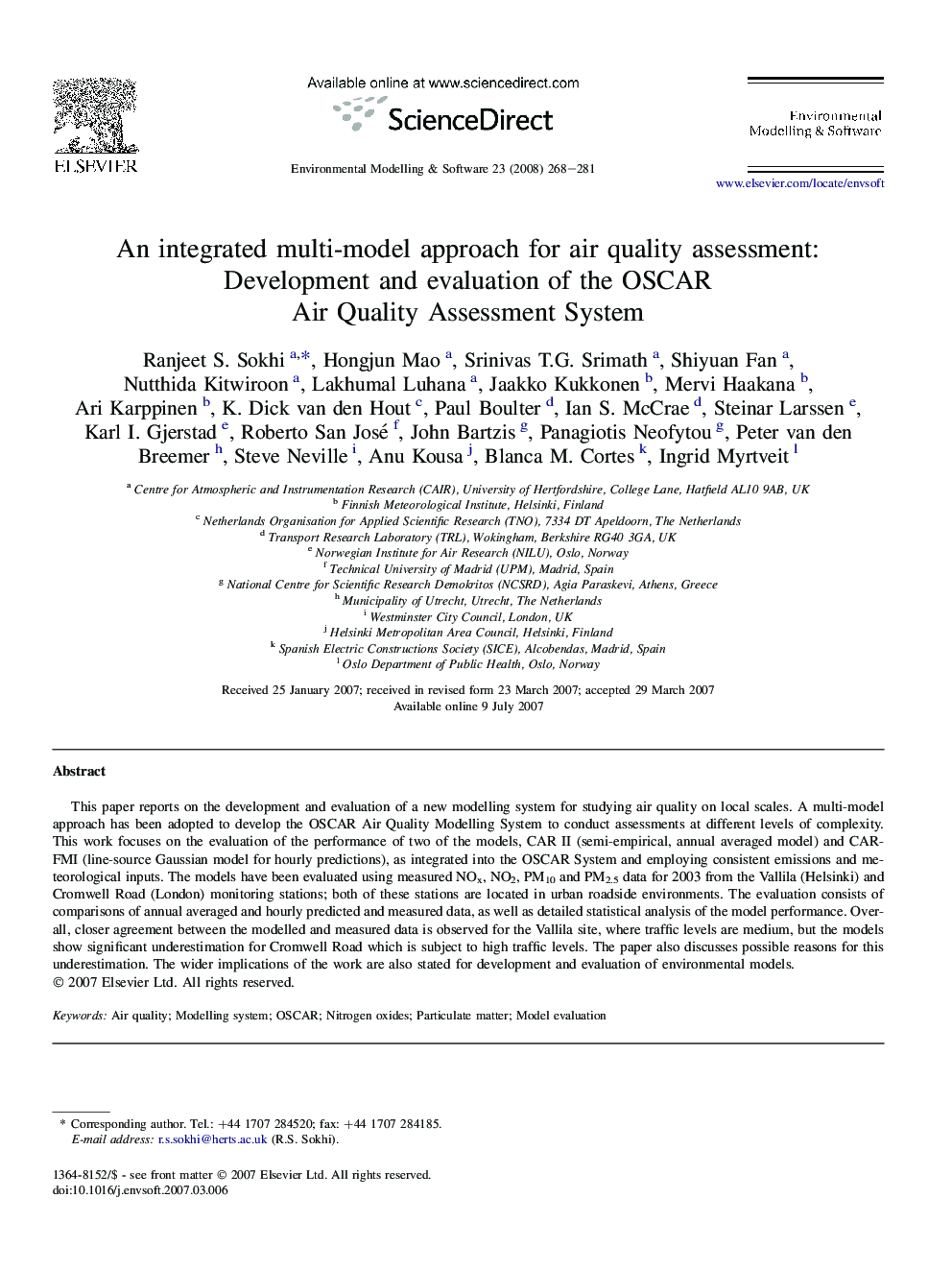 An integrated multi-model approach for air quality assessment: Development and evaluation of the OSCAR Air Quality Assessment System