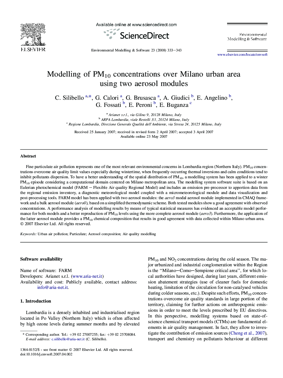 Modelling of PM10 concentrations over Milano urban area using two aerosol modules