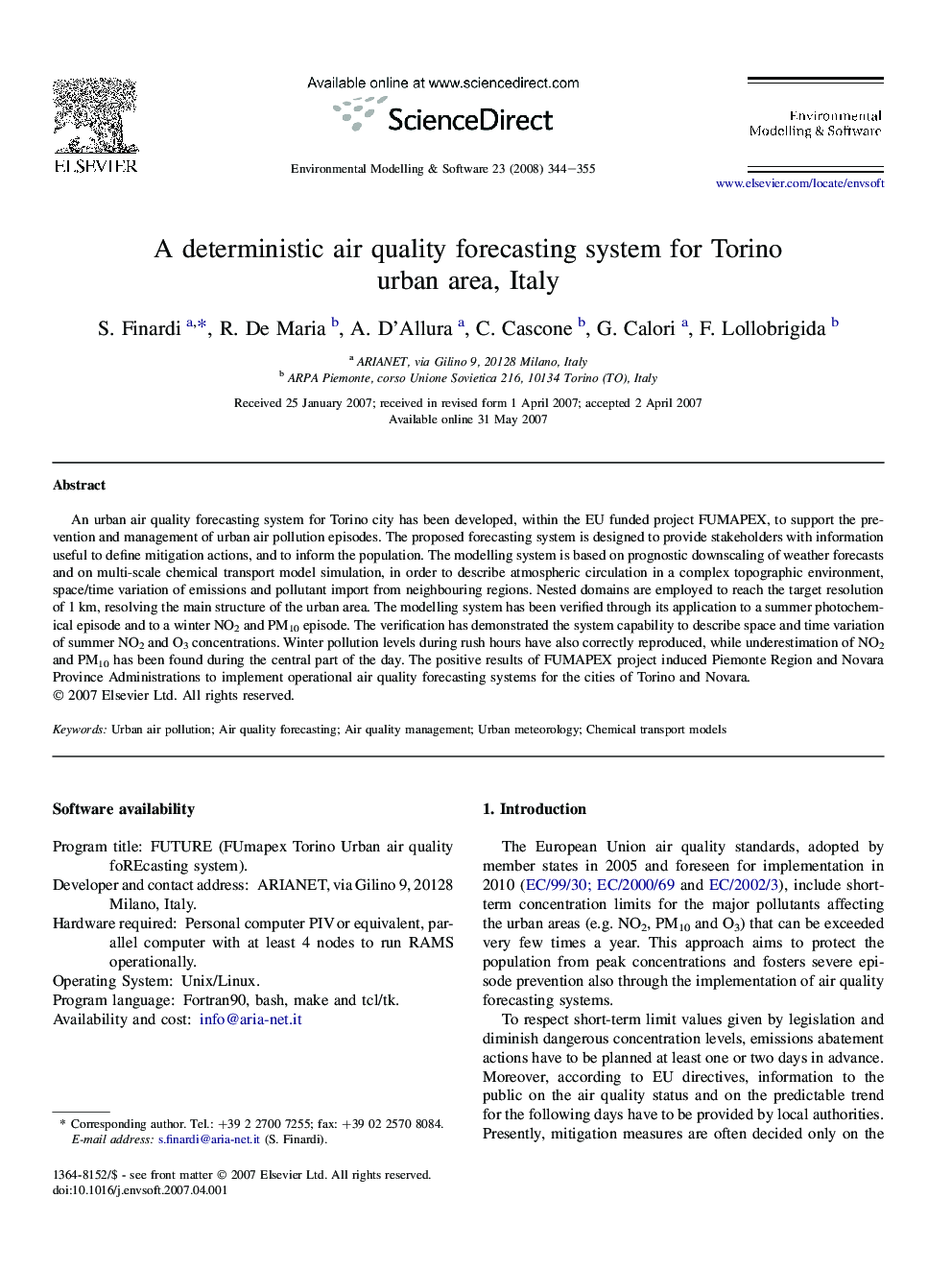 A deterministic air quality forecasting system for Torino urban area, Italy