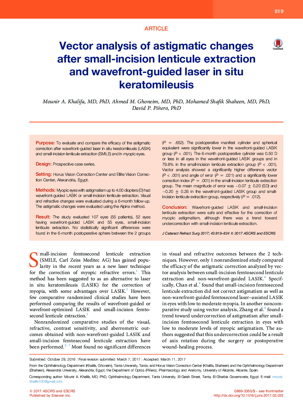 Vector analysis of astigmatic changes after small-incision lenticule extraction andÂ wavefront-guided laser in situ keratomileusis
