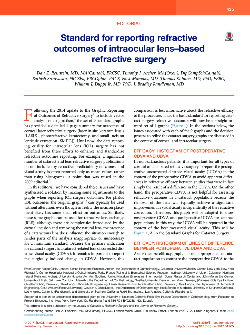 Standard for reporting refractive outcomesÂ of intraocular lens-based refractive surgery