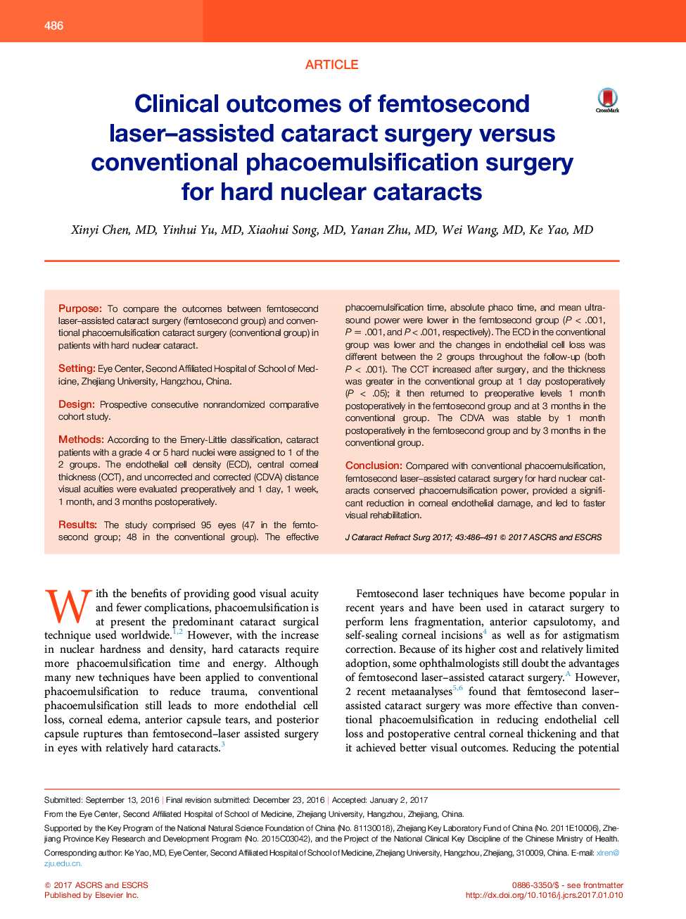 Clinical outcomes of femtosecond laser-assisted cataract surgery versus conventional phacoemulsification surgery for hard nuclear cataracts