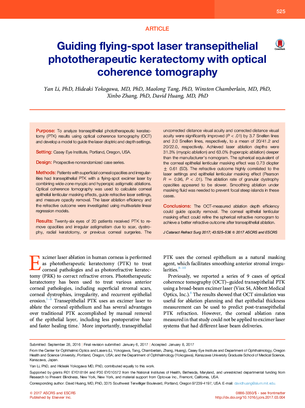 Guiding flying-spot laser transepithelial phototherapeutic keratectomy with optical coherence tomography