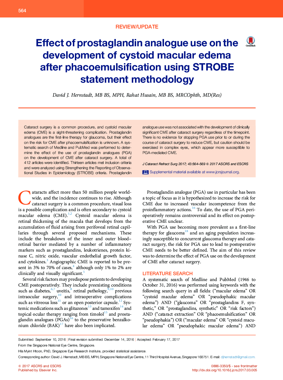 Effect of prostaglandin analogue use on the development of cystoid macular edema after phacoemulsification using STROBE statement methodology