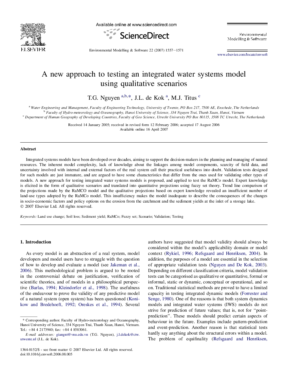 A new approach to testing an integrated water systems model using qualitative scenarios