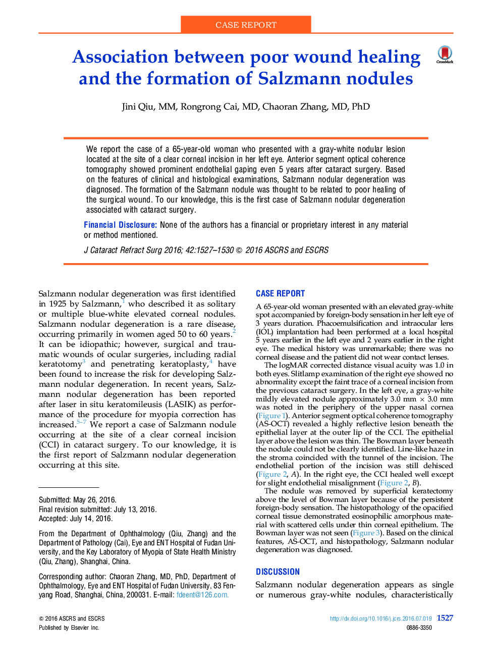 Association between poor wound healing and the formation of Salzmann nodules