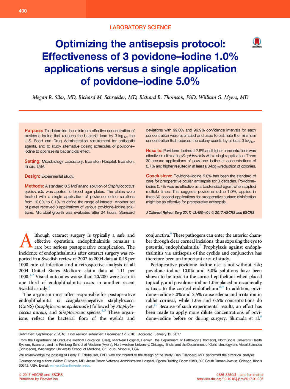 Optimizing the antisepsis protocol: Effectiveness of 3 povidone-iodine 1.0% applications versus a single application ofÂ povidone-iodine 5.0%