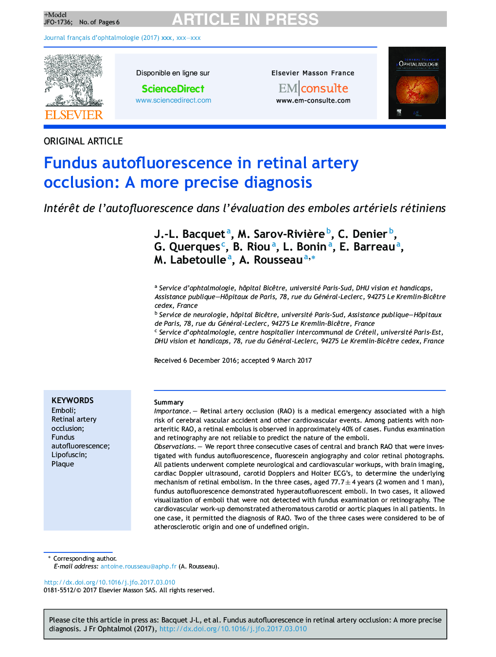 Fundus autofluorescence in retinal artery occlusion: A more precise diagnosis