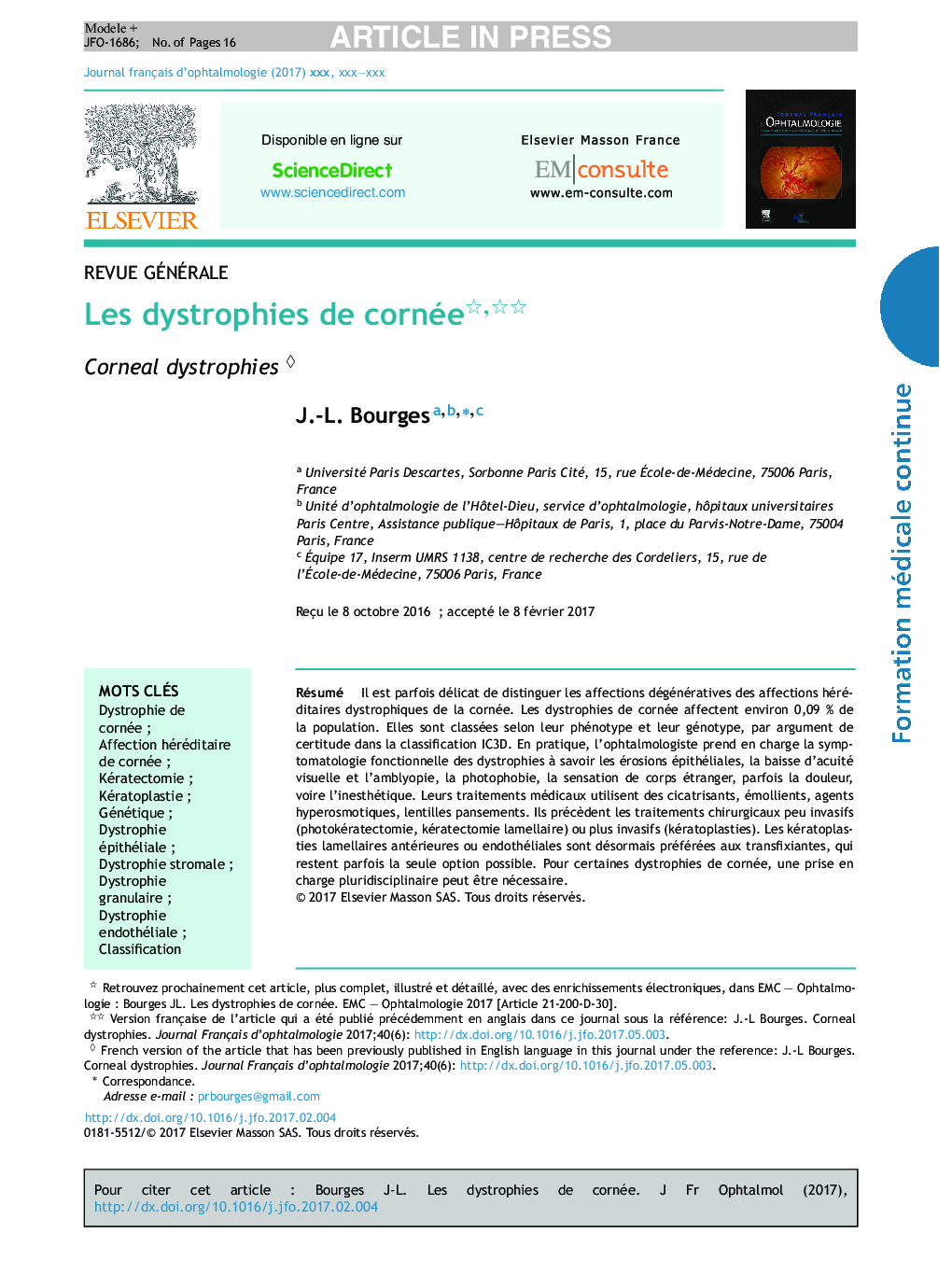 Les dystrophies de cornée