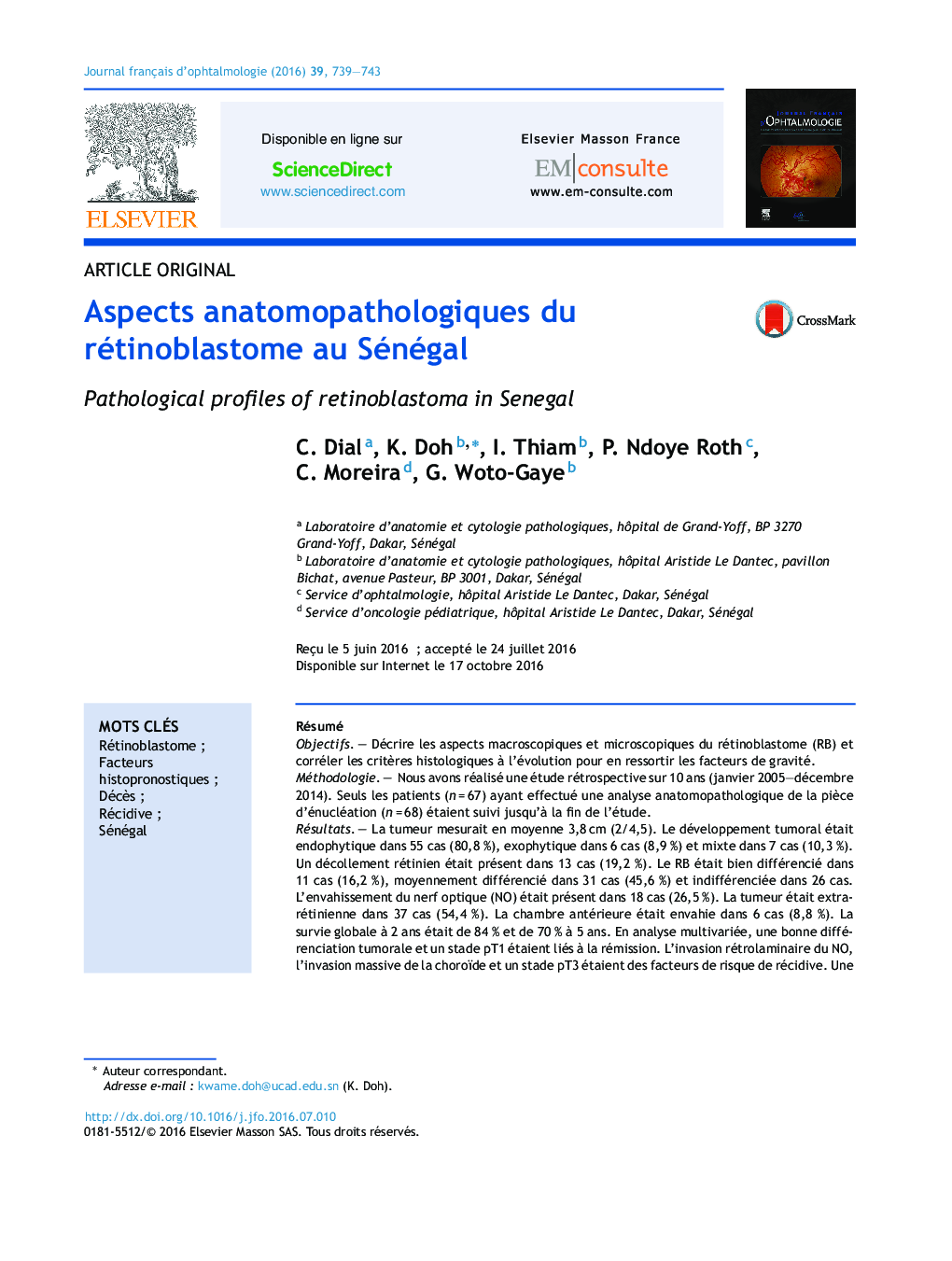 Aspects anatomopathologiques du rétinoblastome au Sénégal