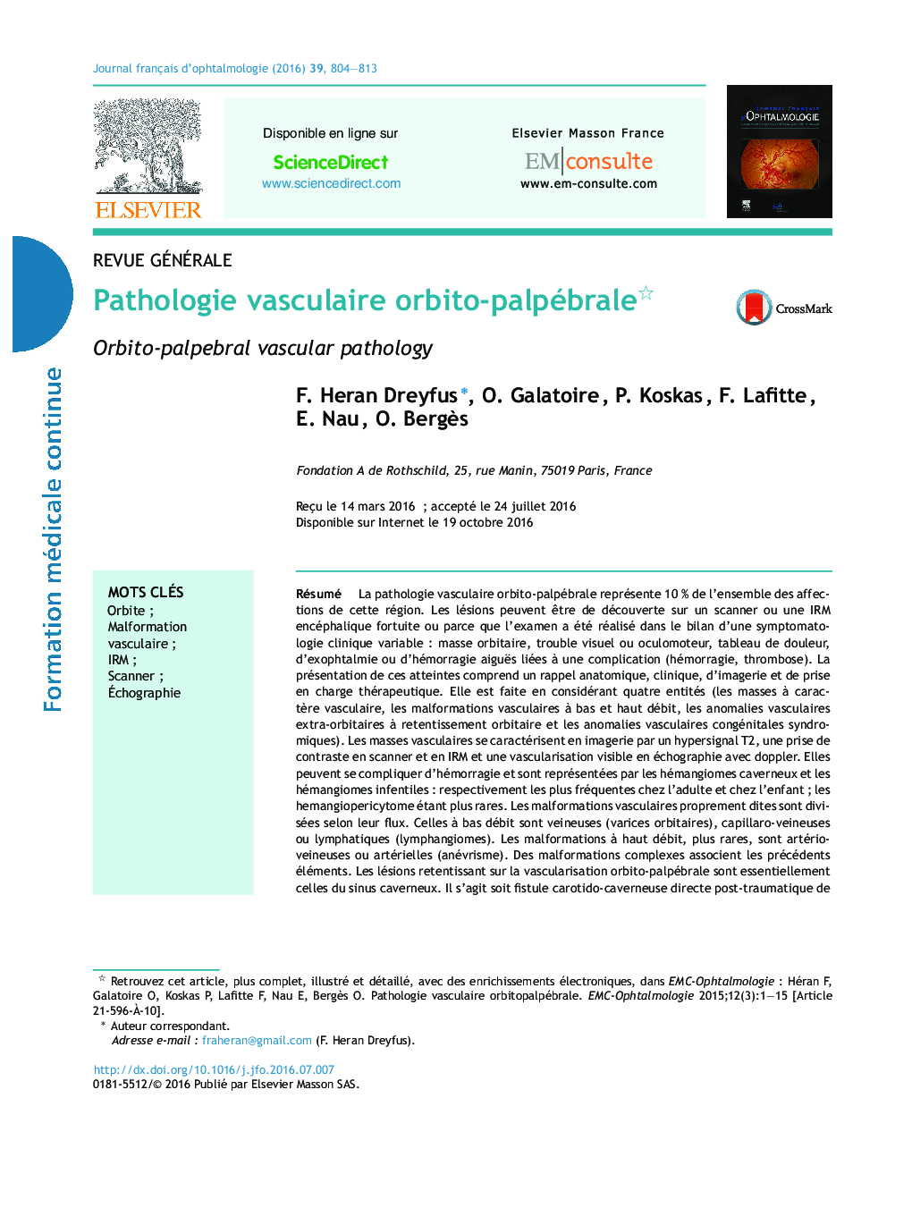 Pathologie vasculaire orbito-palpébrale