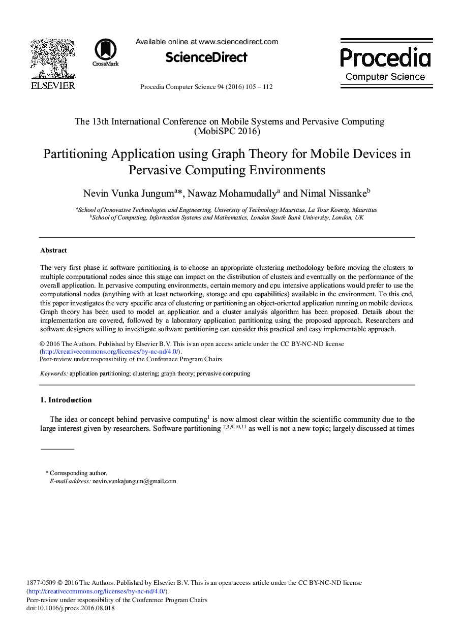 Partitioning Application Using Graph Theory for Mobile Devices in Pervasive Computing Environments 