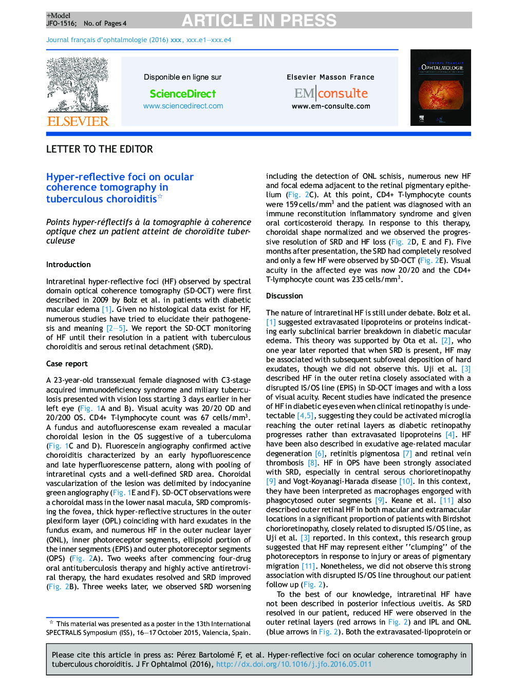 Hyper-reflective foci on ocular coherence tomography in tuberculous choroiditis