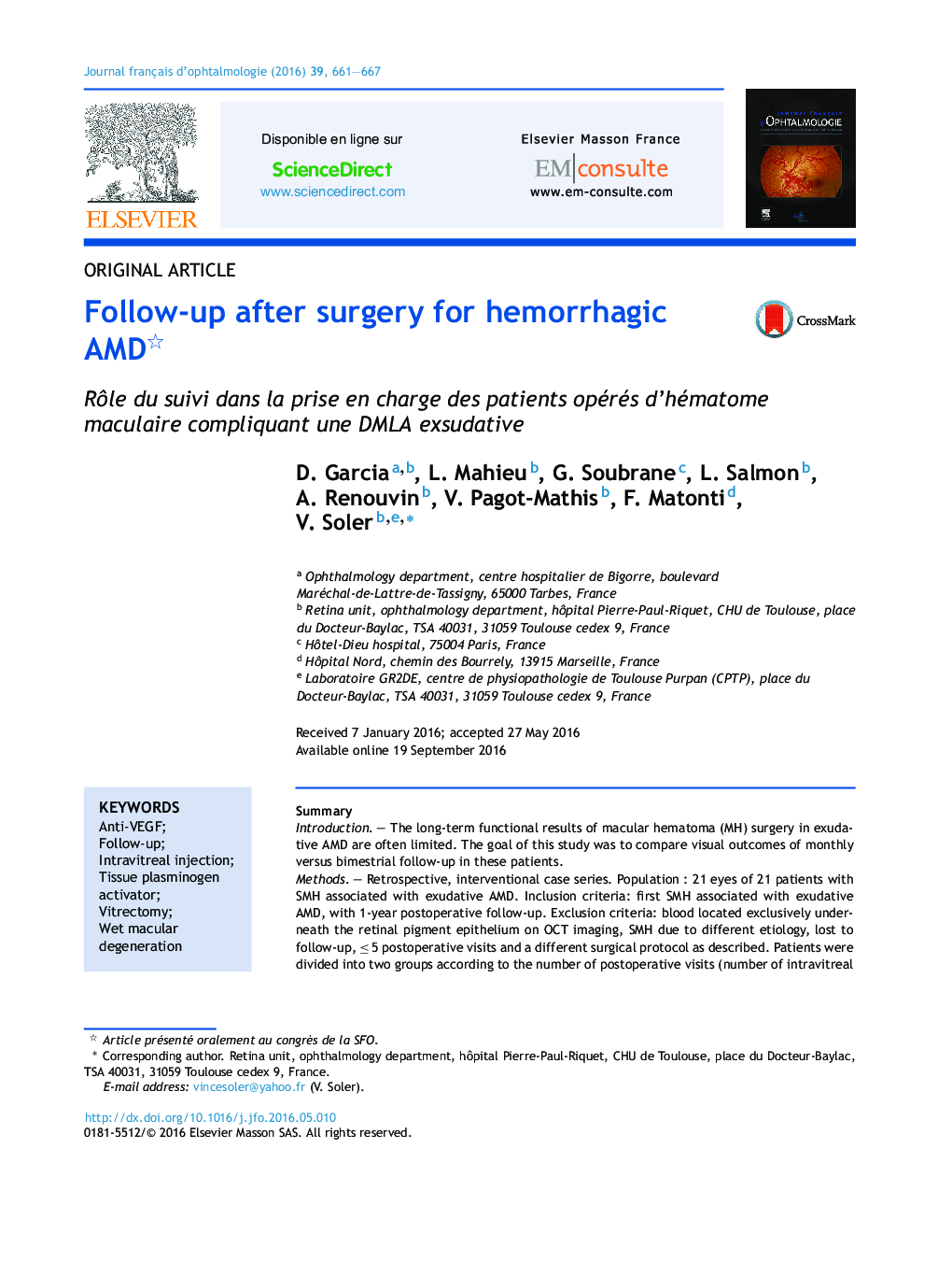 Follow-up after surgery for hemorrhagic AMD