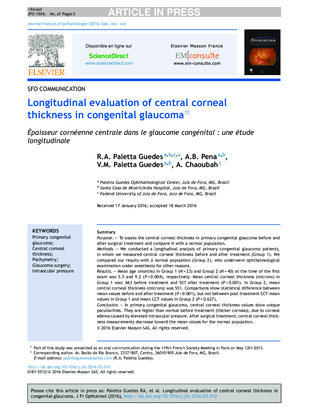 Longitudinal evaluation of central corneal thickness in congenital glaucoma