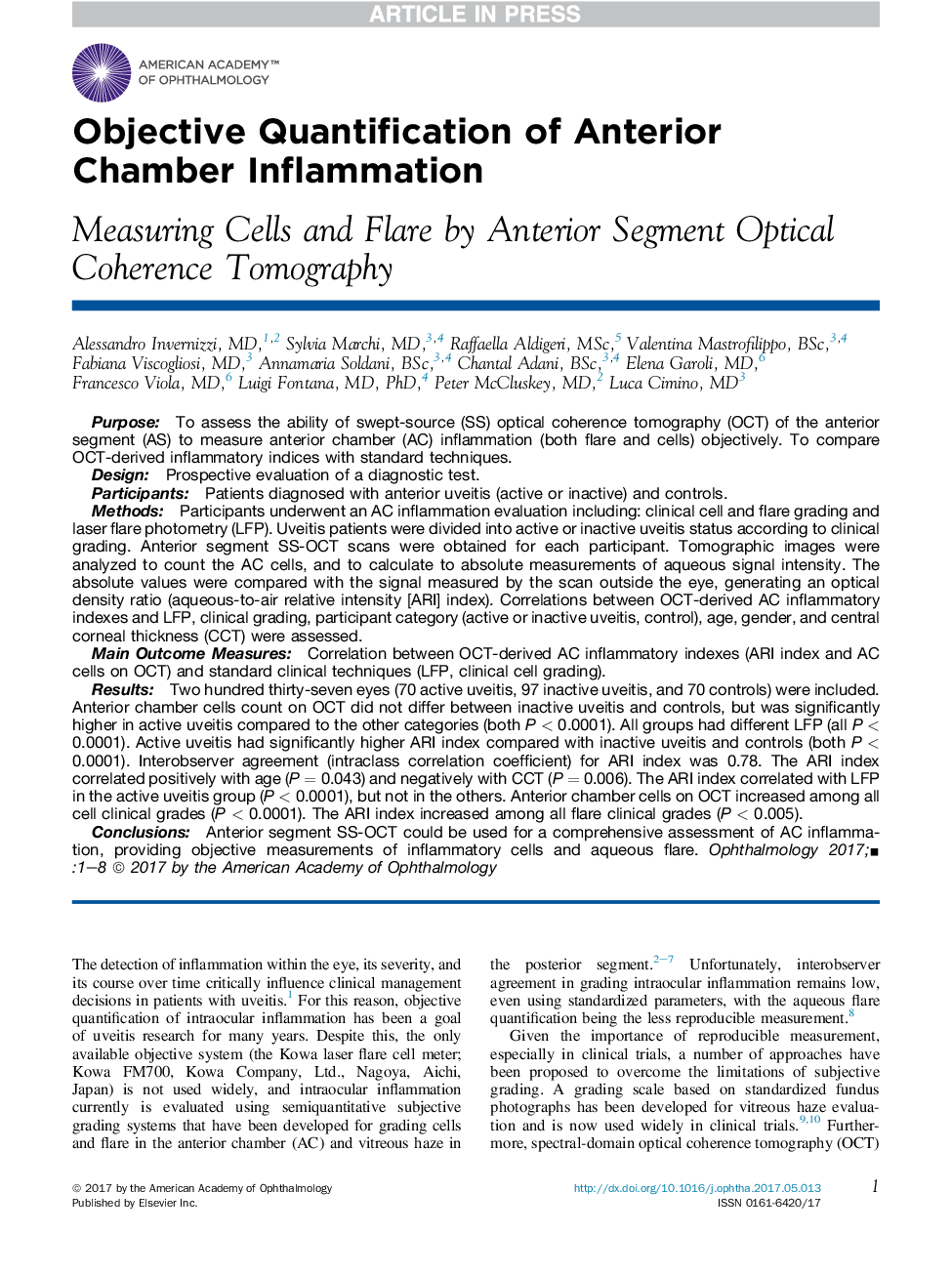 Objective Quantification of Anterior Chamber Inflammation