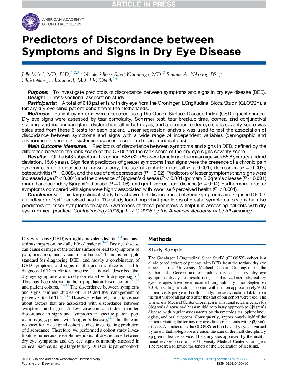 پیش بینی های اختلاف بین علائم و نشانه ها در بیماری های خشکی چشم 