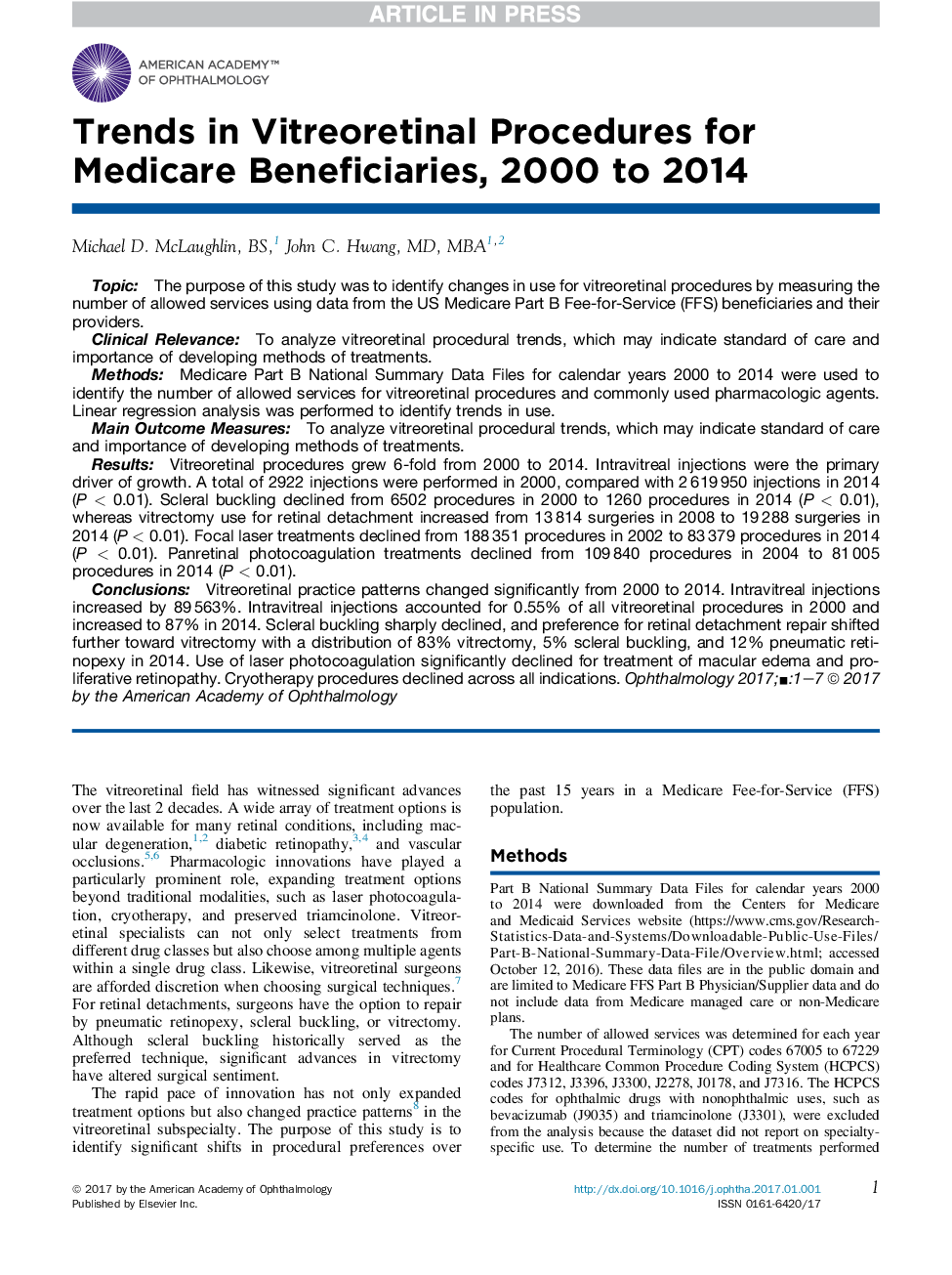 Trends in Vitreoretinal Procedures for Medicare Beneficiaries, 2000 to 2014