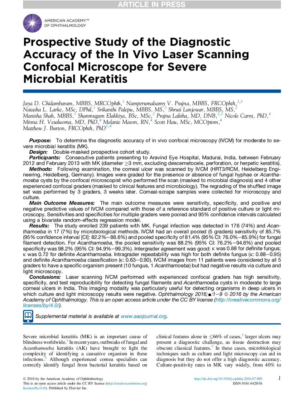 Prospective Study of the Diagnostic Accuracy of the InÂ Vivo Laser Scanning Confocal Microscope for Severe Microbial Keratitis