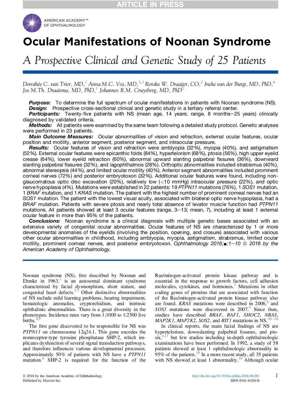 Ocular Manifestations of Noonan Syndrome