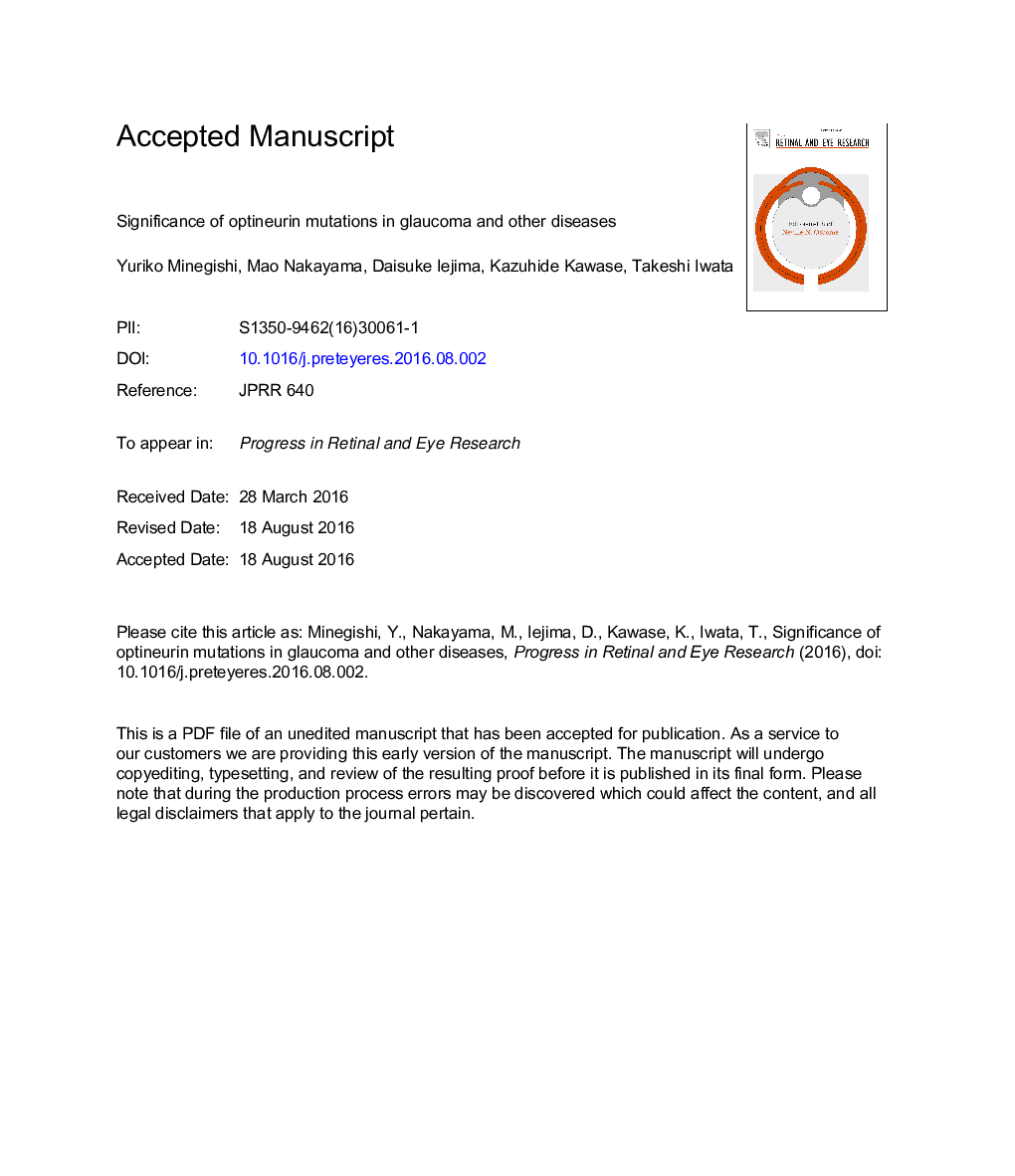 Significance of optineurin mutations in glaucoma and other diseases