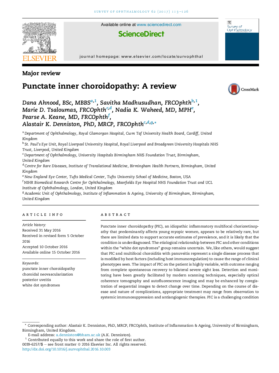 Punctate inner choroidopathy: A review