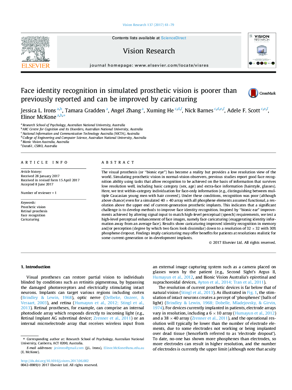 Face identity recognition in simulated prosthetic vision is poorer than previously reported and can be improved by caricaturing