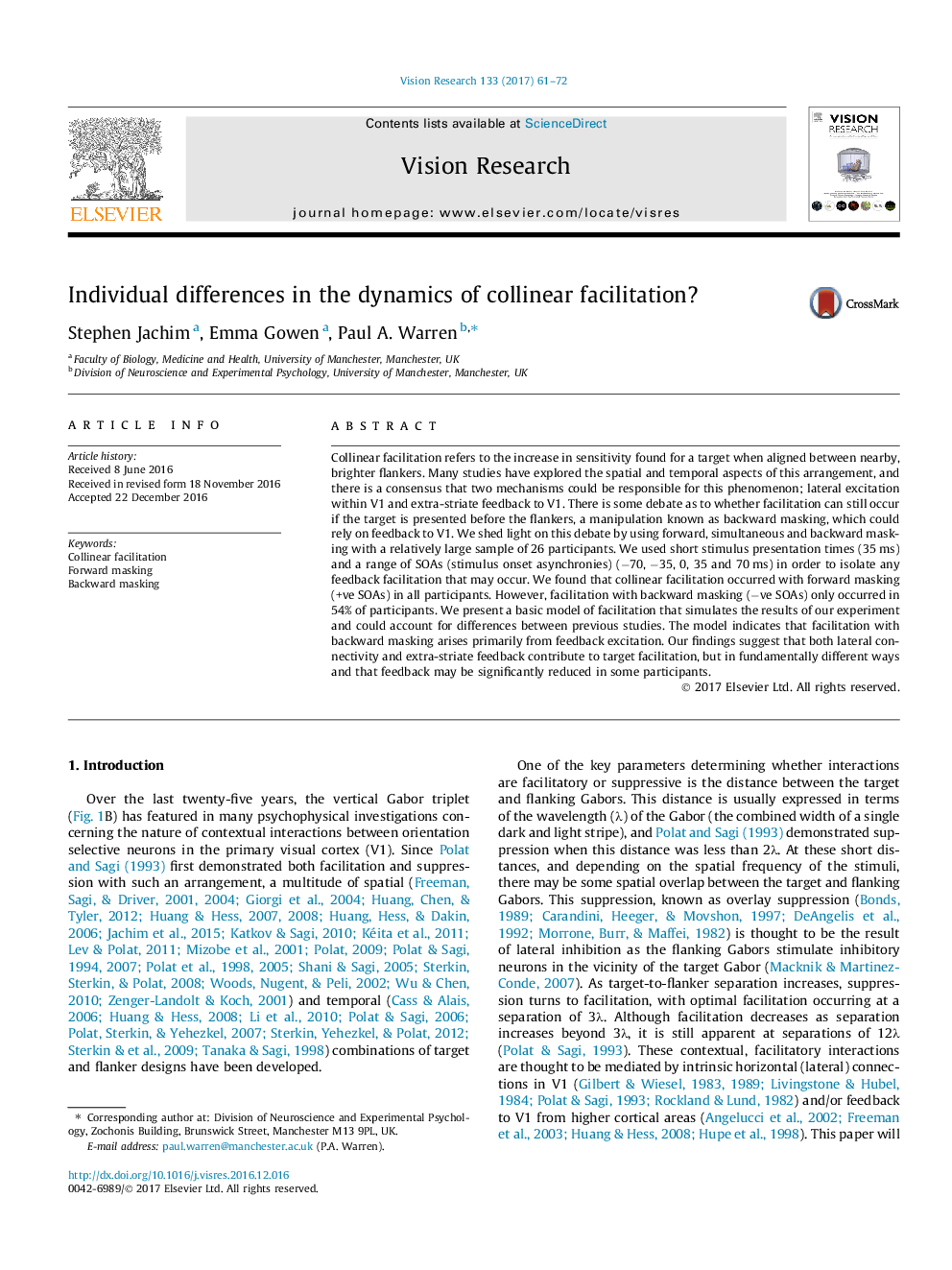 Individual differences in the dynamics of collinear facilitation?