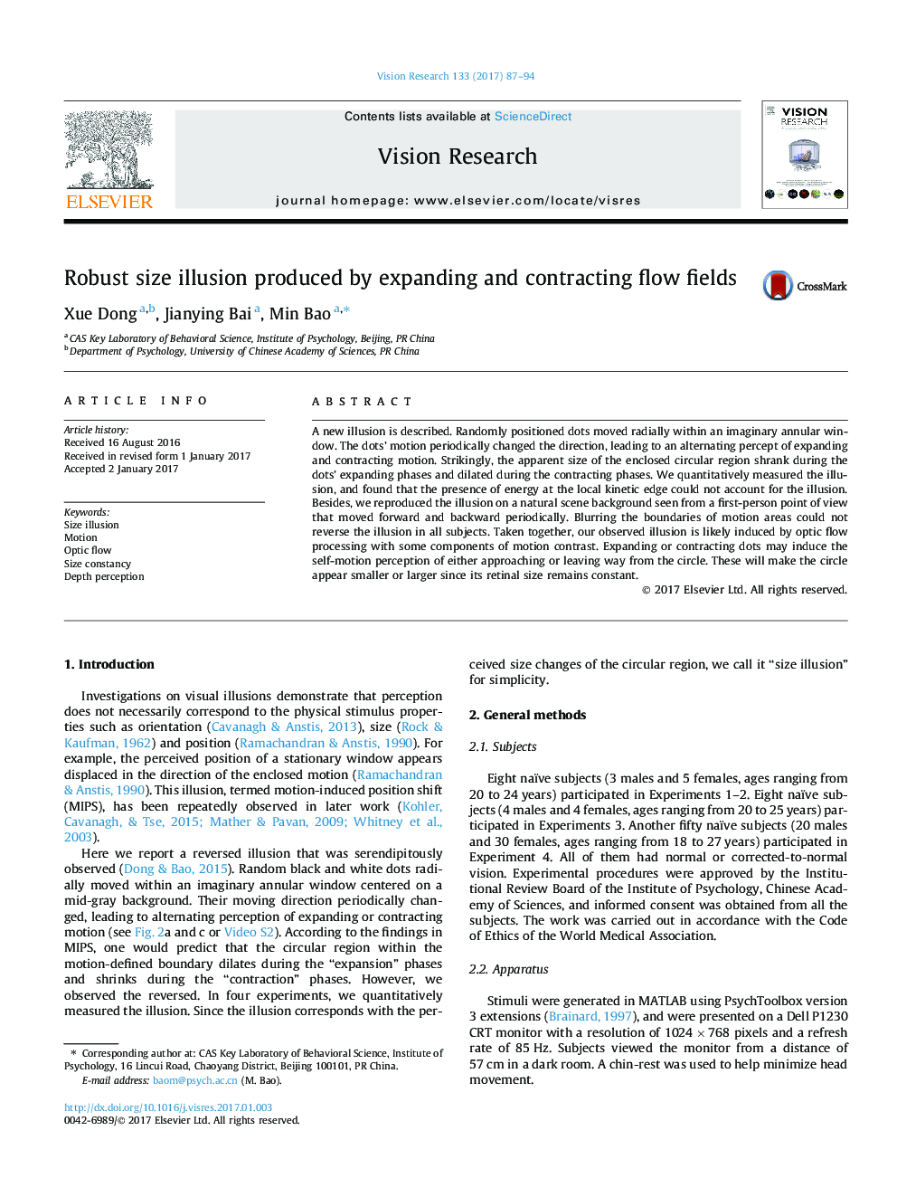 Robust size illusion produced by expanding and contracting flow fields