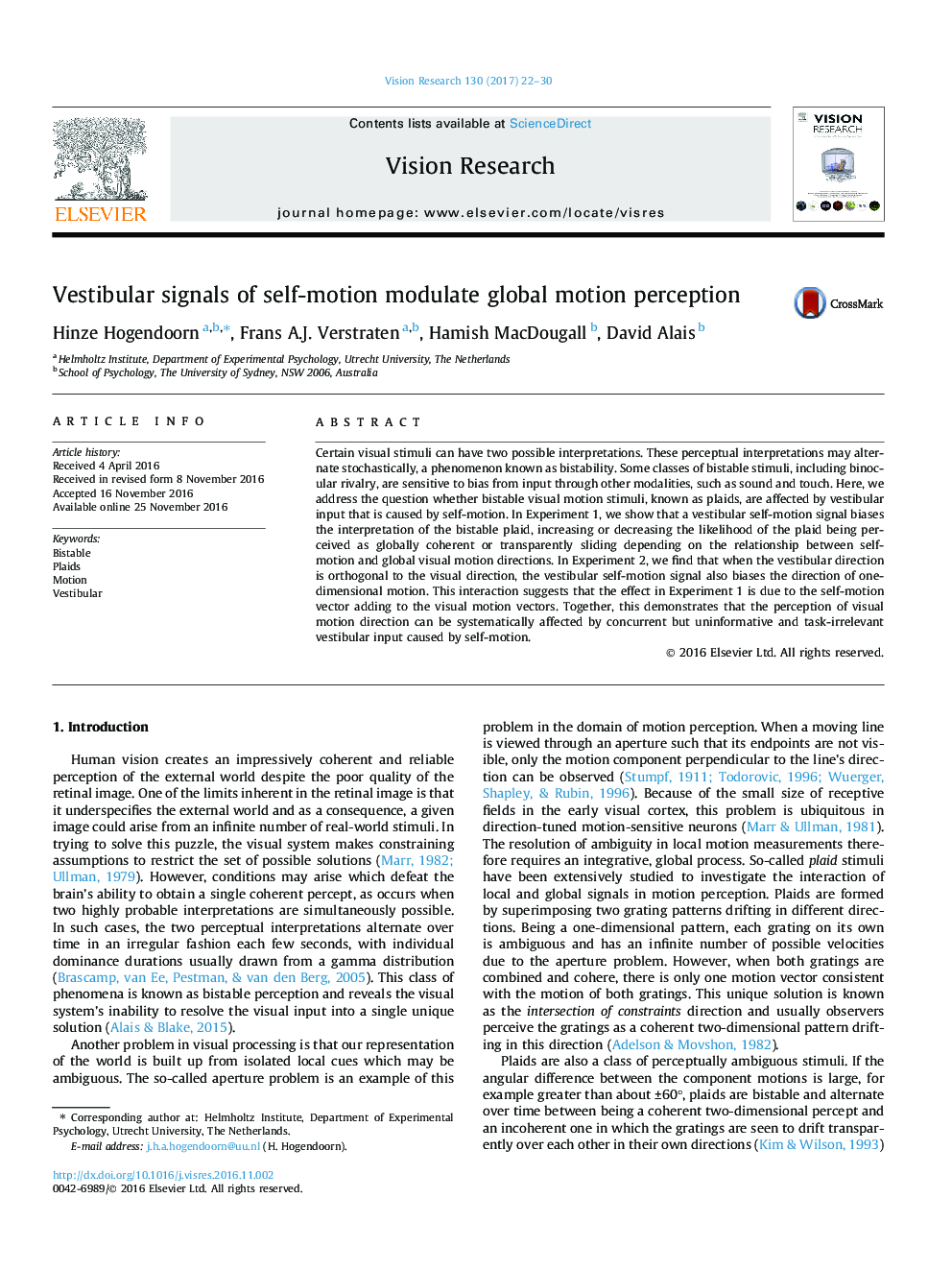 Vestibular signals of self-motion modulate global motion perception