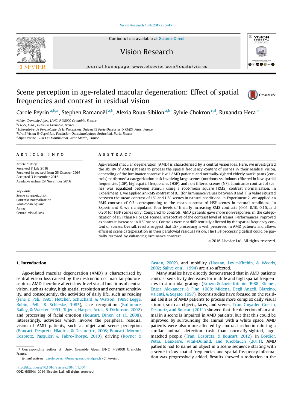 Scene perception in age-related macular degeneration: Effect of spatial frequencies and contrast in residual vision