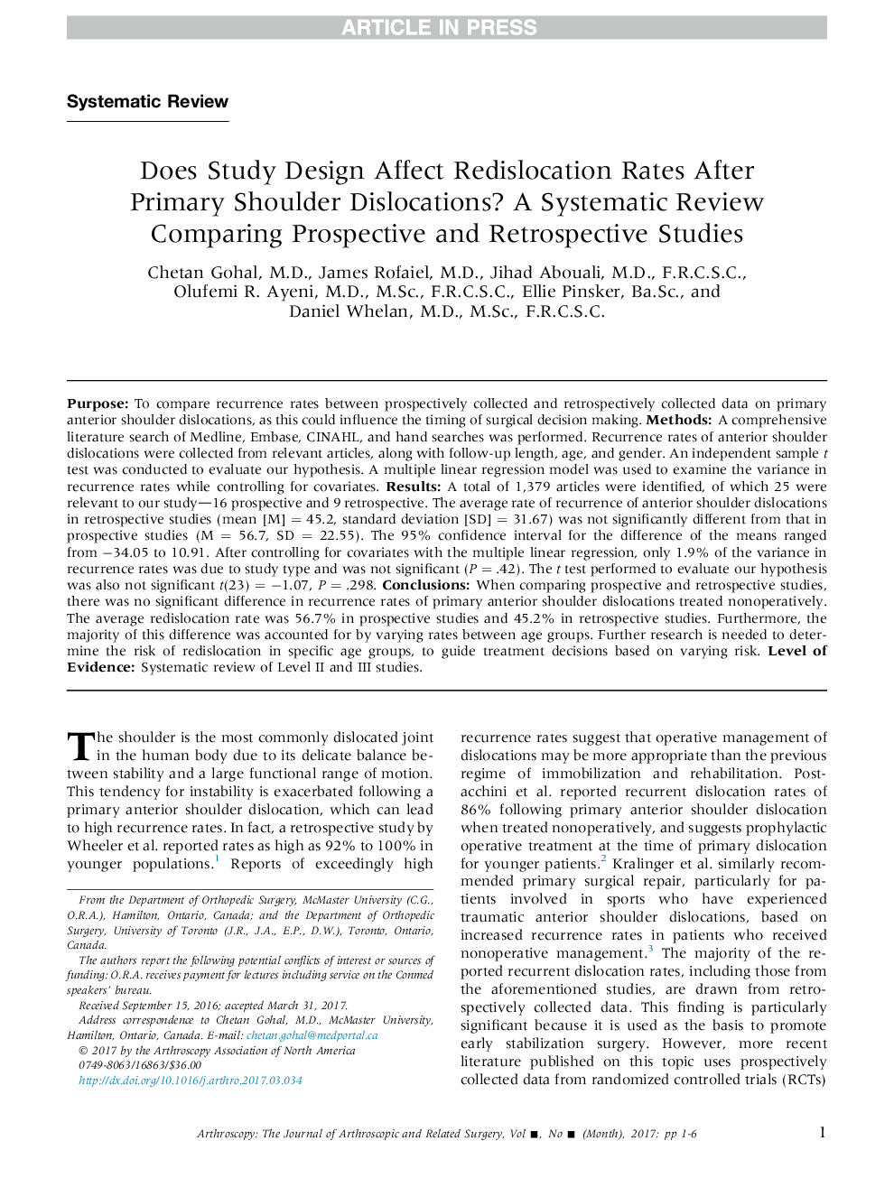 آیا طراحی مطالعه بر تغییرات مجدد پس از جابجایی اولیه شانه تاثیر می گذارد؟ یک بررسی سیستماتیک در مقایسه با مطالعات آینده نگر و یکپارچه 