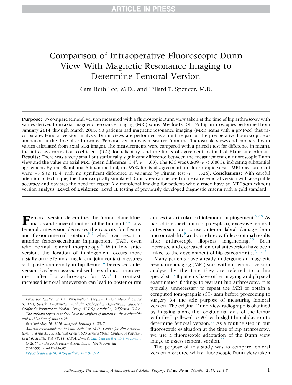 مقایسه مشاهده دونور فلوئورسکوپی داخل تراشه با تصویربرداری رزونانس مغناطیسی جهت تعیین نسخه فمورال 