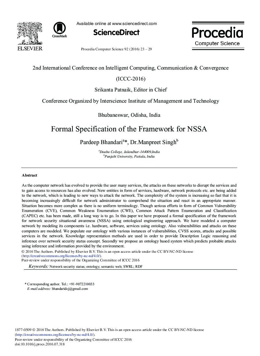 Formal Specification of the Framework for NSSA 