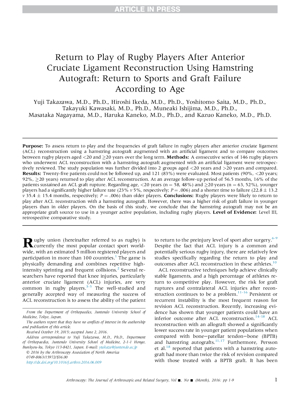 بازگشت به بازی بازیکنان راگبی پس از بازسازی سفتی قدامی با استفاده از جراحی متابولیسم همسترینگ: بازگشت به ورزش و شکست گاو بر اساس سن 