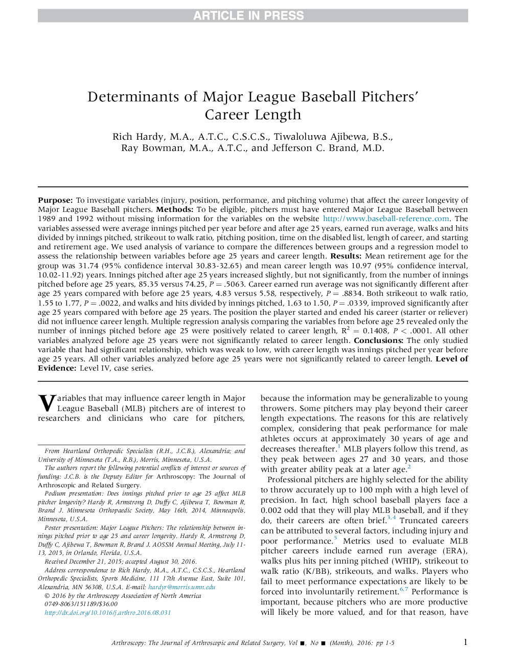 Determinants of Major League Baseball Pitchers' Career Length