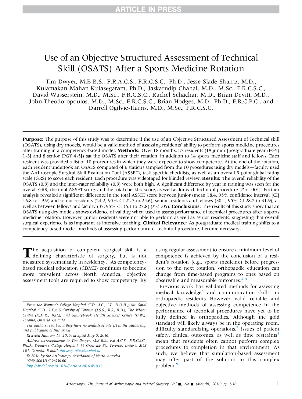 استفاده از ارزیابی ساختاری هدف از مهارت های فنی پس از چرخش پزشکی ورزشی 